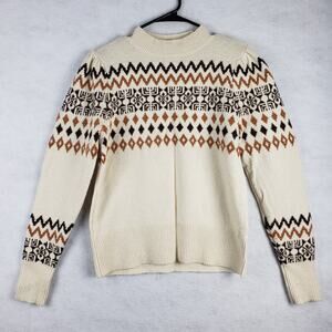 Loft S Fair Isle Mock Neck Pullover Sweater Cream Brown Neutrals Nordic Holiday